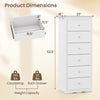6-drawer white chest dresser with smooth metal glides and elegant design, ideal for bedroom or living room storage.