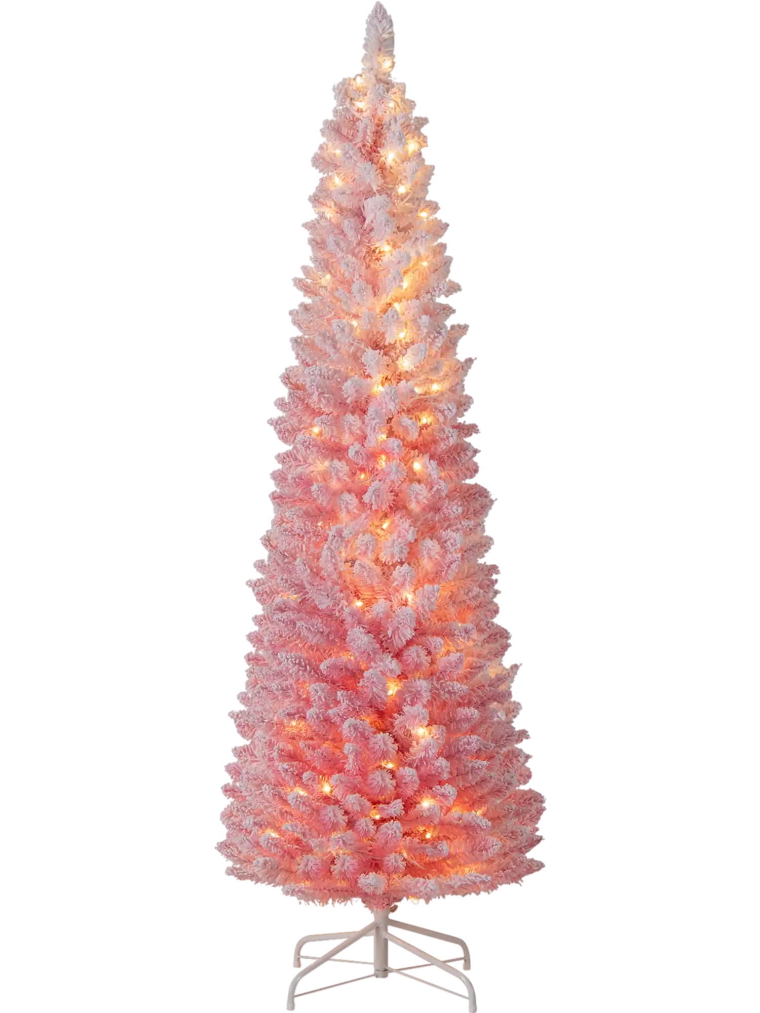 Costway Pre-Lit Snow-Flocked Pink Artificial Christmas Tree 25421196 New