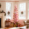 6 FT pink artificial Christmas tree with 460 branch tips and folding metal stand, perfect for limited spaces.