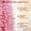 6 FT artificial Christmas tree with 460 branch tips, pink flocking, and a folding metal stand for easy setup and.