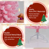 Flocked pink 6 FT artificial Christmas tree with 460 branch tips and a stable folding metal stand for easy setup.