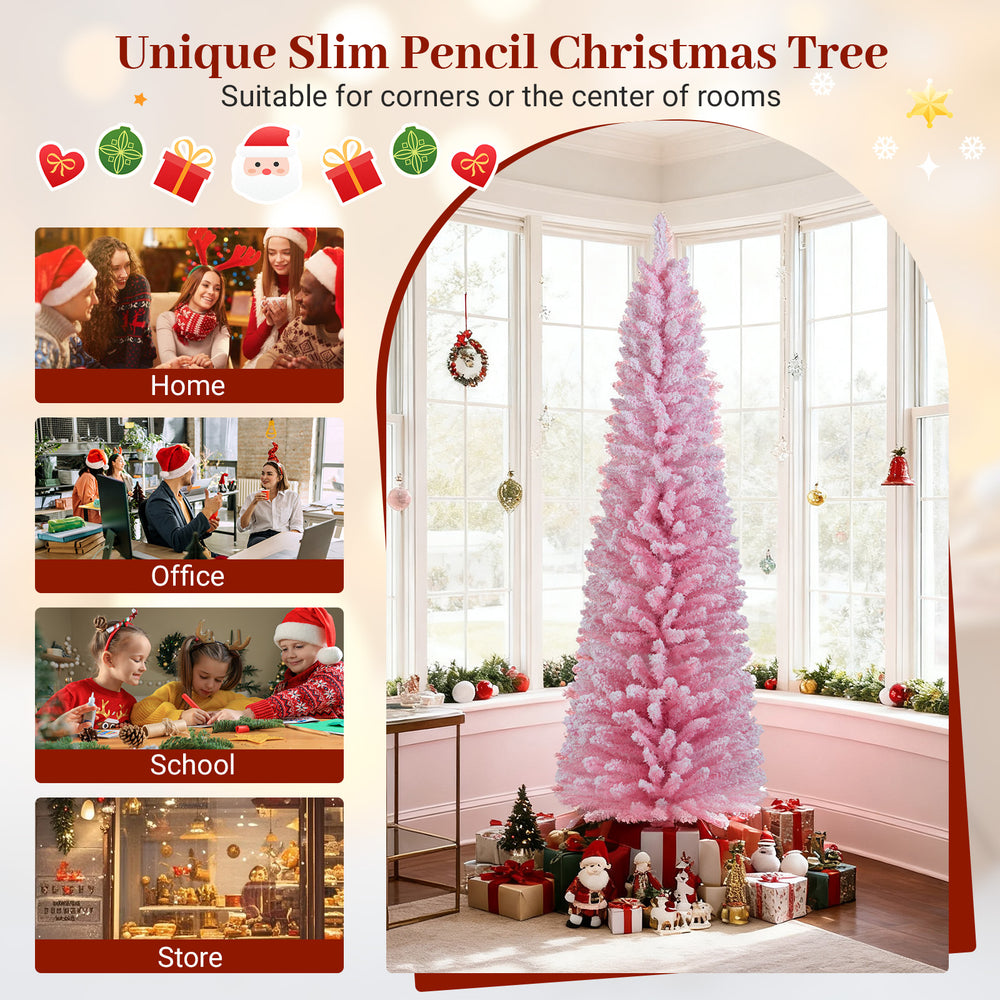 6 FT pink artificial Christmas tree with 460 branch tips, perfect for small spaces in homes, offices, and schools.