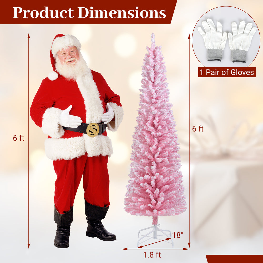 Pink 6 FT artificial Christmas tree with 460 branch tips and folding metal stand, perfect for festive spaces.