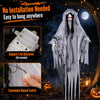 Creepy 6 FT Ghost Bride Halloween decoration features glowing eyes, sound effects, and flexible arms for easy posing.