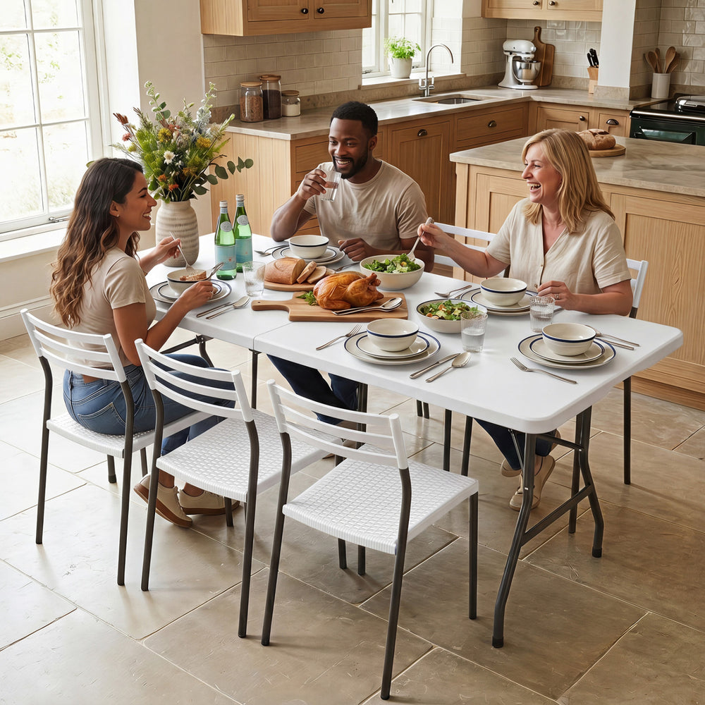 6 FT Plastic Fold-in-Half Camping Table-White - Gallery View 1 of 10