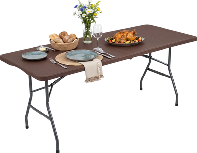 Costway 6' Plastic Fold-in-Half Camping Picnic Table 25165403 New