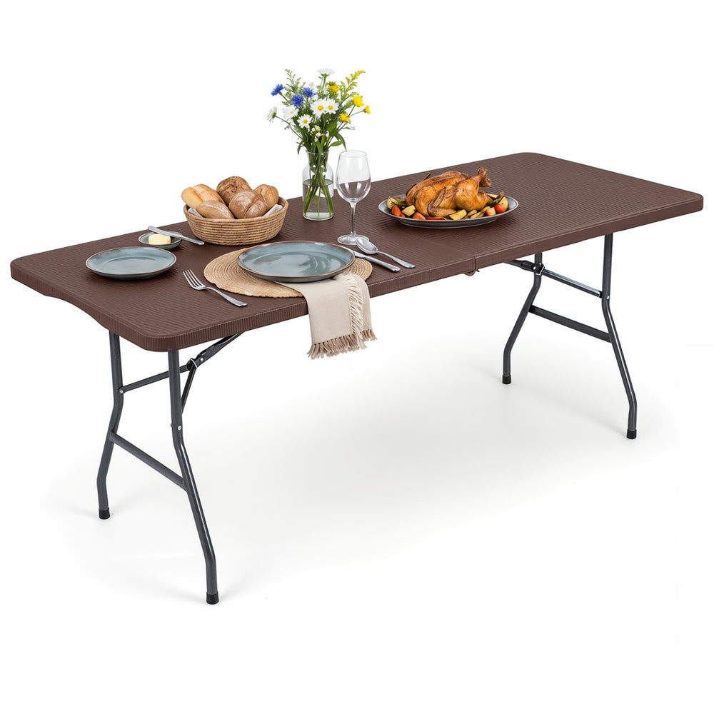 6 FT Plastic Fold-in-Half Camping Table-Coffee - Gallery View 1 of 10