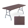 6 FT camping table with a fold-in-half design and anti-cracking HDPE surface, ideal for parties and outdoor gatherings.