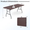 6 FT fold-in-half camping table with simulated rattan texture, sturdy metal legs, and easy-carry design for versatile use.