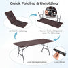 6 FT fold-in-half camping table with a simulated rattan texture, sturdy metal legs, and easy-carry design for versatile use.
