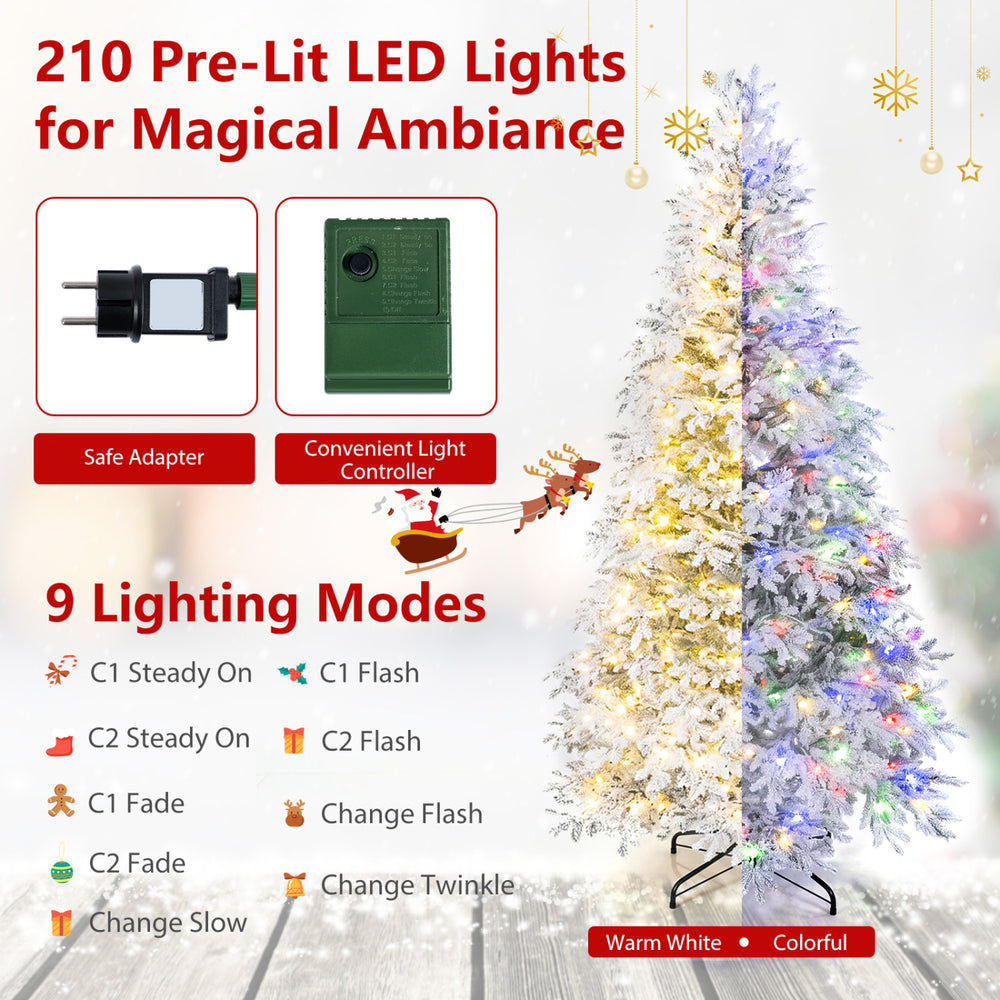 6 FT pre-lit artificial Christmas tree with warm white and multicolor LED lights, featuring 9 lighting modes for festive ambiance.