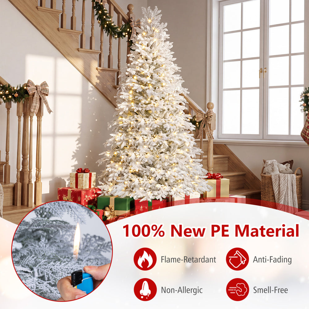 6 FT pre-lit artificial Christmas tree with warm white and multicolor LED lights, featuring flame-retardant PE material for safety.