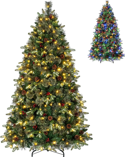 Costway 7/6' Pre-Lit Artificial Christmas Tree Dual-Color LED 9 Modes 40183263 New