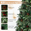 Realistic 6 FT pre-lit artificial Christmas tree featuring 631 full branch tips, pine cones, red berries, and vibrant green foliage.