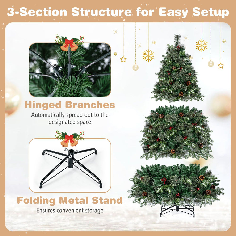 6 FT pre-lit artificial Christmas tree features dual-color LED lights, 9 modes, and a 3-section structure for easy setup.