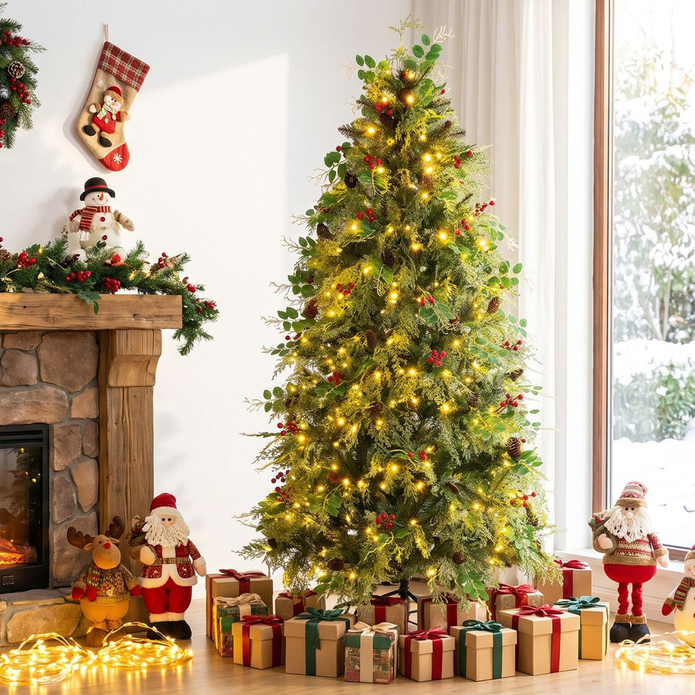 6 FT Pre-Lit Artificial Christmas Tree with Warm White and Multicolor LED Lights for Indoor - Gallery View 1 of 12