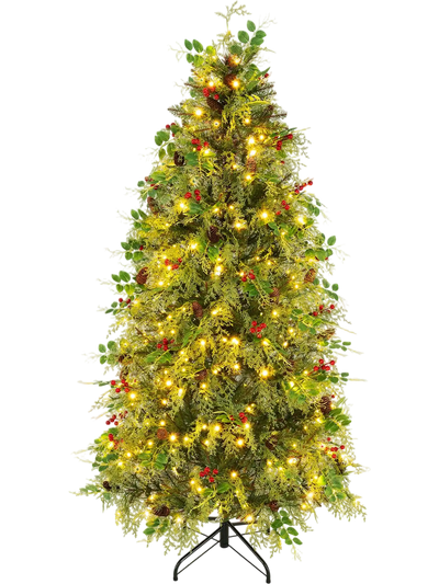 Costway Pre-Lit Artificial Christmas Tree Warm White & Multicolor LED Lights Indoor 91402126 New