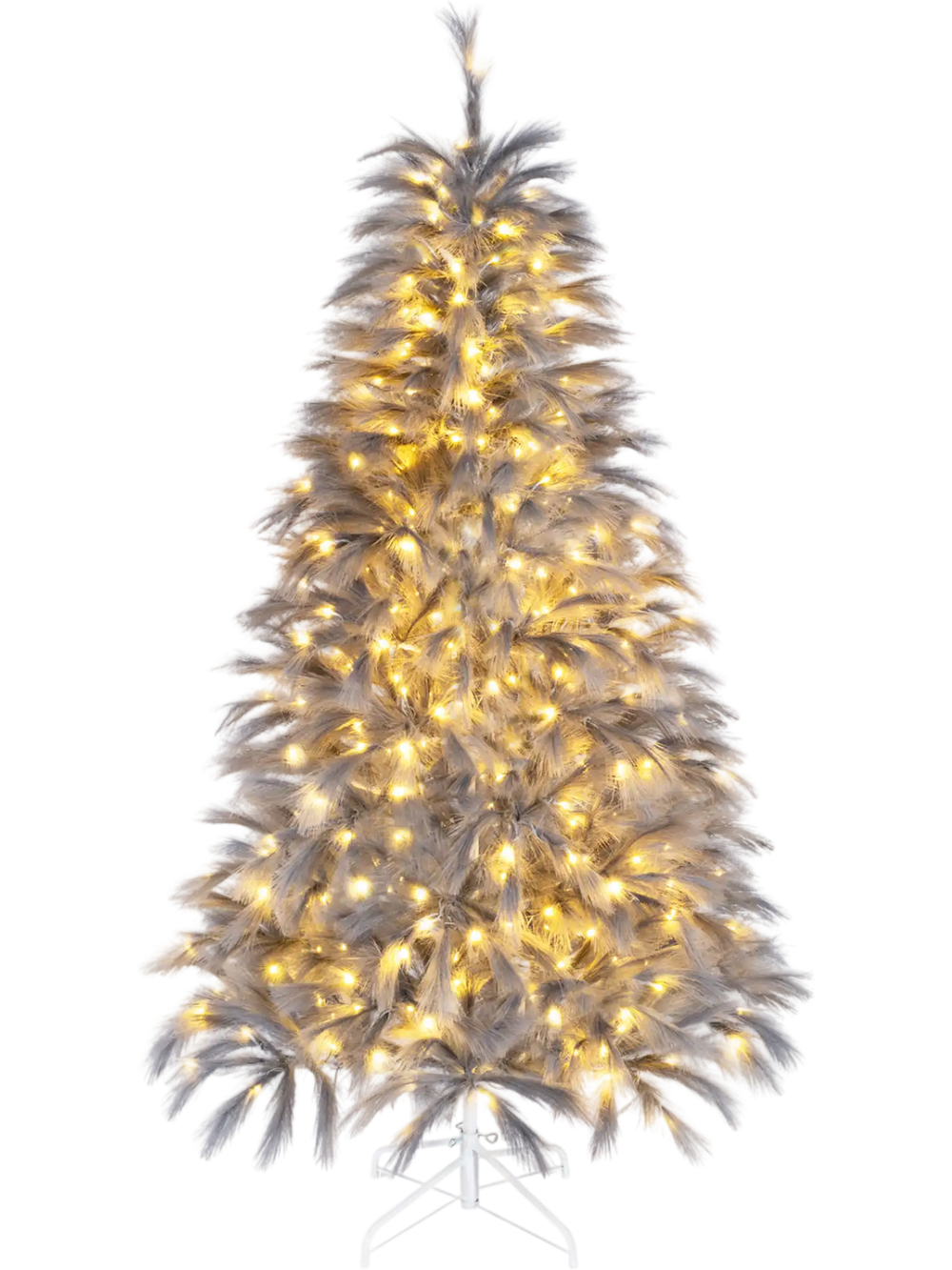 6 FT pre-lit Christmas tree with lush feather-inspired branch tips and warm white LED lights for elegant holiday ambiance.