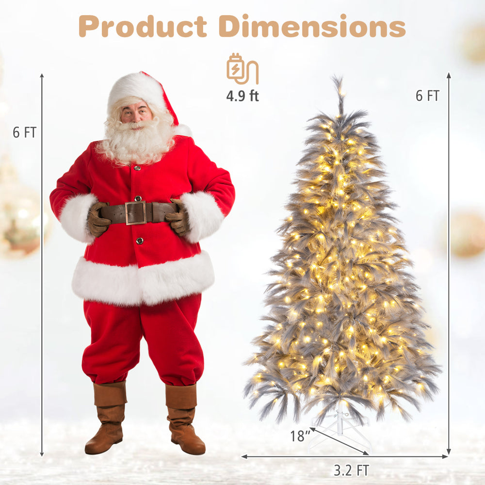 6 FT pre-lit Christmas tree with feather-inspired branch tips and warm white LED lights for a stylish holiday display.