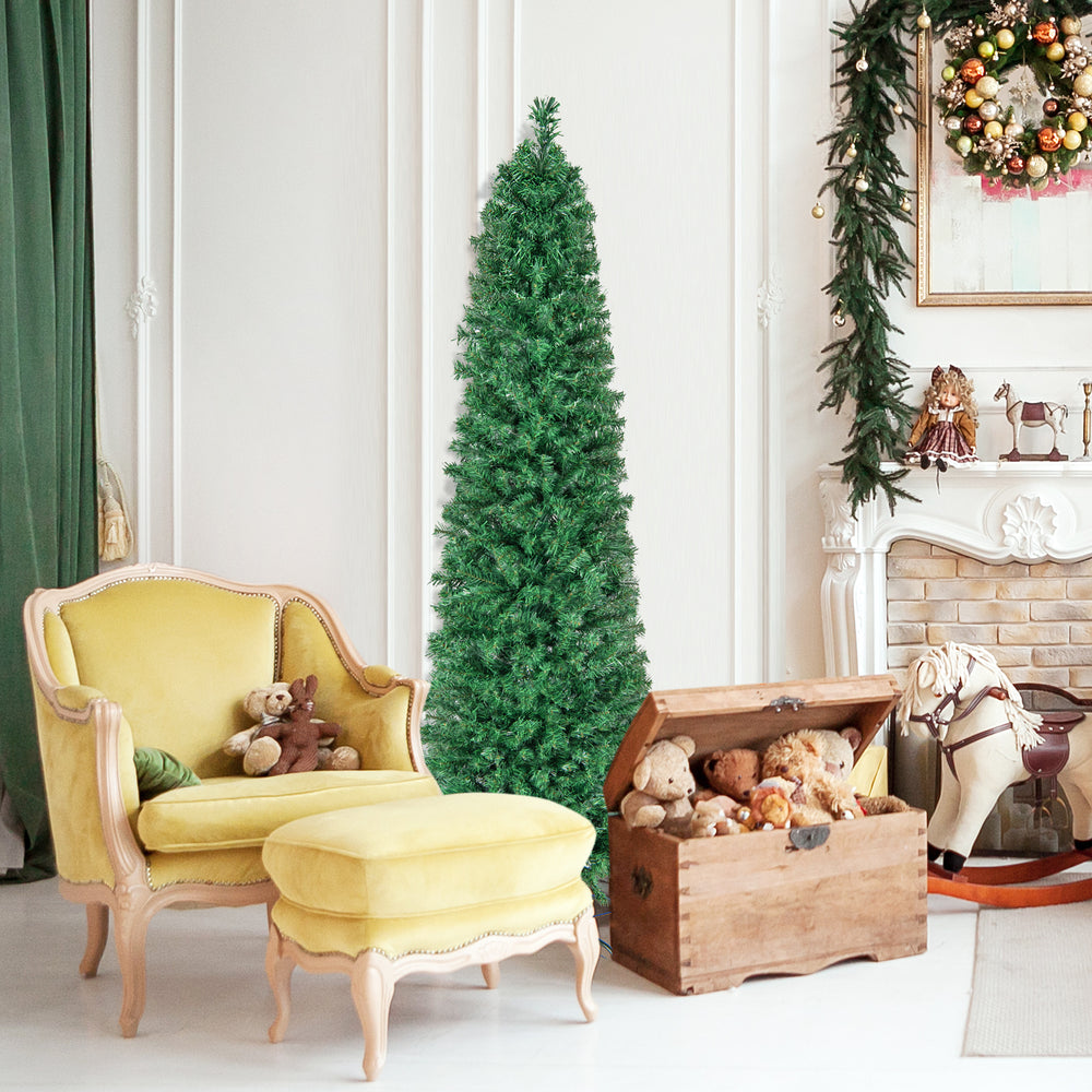 5/6/7/8 FT Pre-Lit Christmas Pencil Tree with Colorful Fiber Optics Green-6 ft - Gallery View 1 of 10