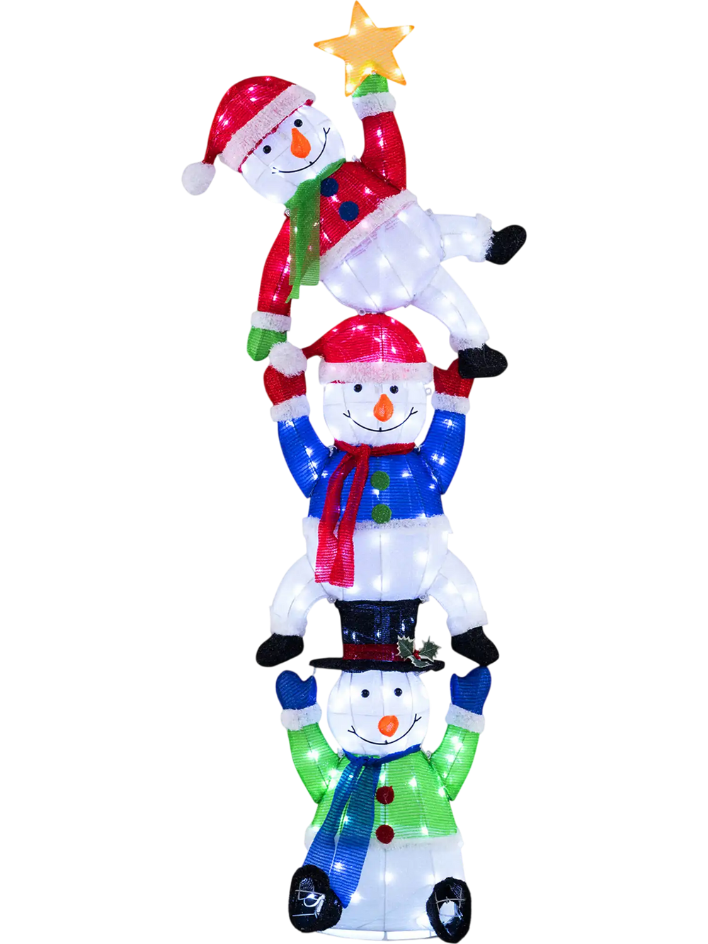 6 FT Pre-Lit Stacked Snowman Set with 155 LED Lights and Ground Stakes