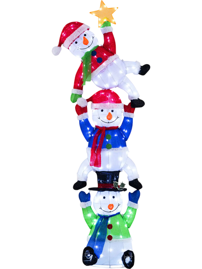 Costway 6' Pre-Lit Stacked Snowman 155 LED Lights Ground Stakes 51386742 New