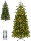 Pre-lit 6/7.5 FT artificial Christmas tree with 250/470 warm white and multi-color LED lights, perfect for holiday decor.