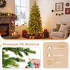 Pre-lit 6/7.5 FT artificial Christmas tree with 250/470 LED lights, premium flame-retardant PE material, and hinged branches.