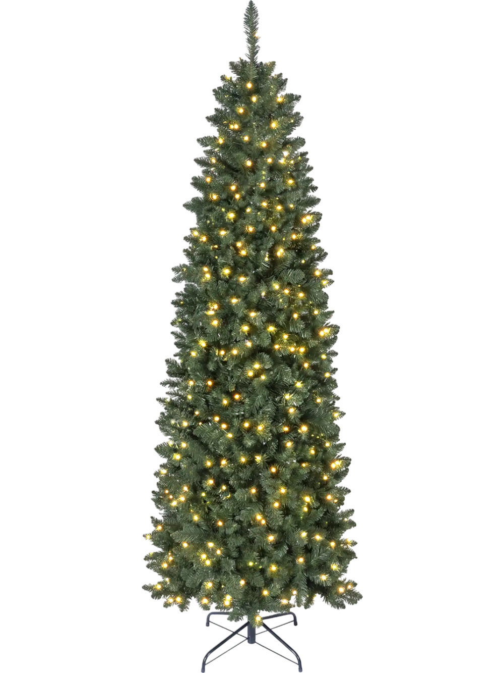 Hinged pencil Christmas tree with 350 color-changing RGB lights, adjustable brightness, and 1000 branch tips for festive decor.