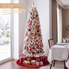 Snow-flocked 6 FT Christmas tree with RGB lights, featuring adjustable brightness and a slim design for easy placement.