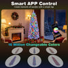 6 FT pre-lit snow-flocked Christmas tree with RGB lights, featuring adjustable brightness and smart APP control for festive ambiance.
