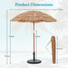 6 FT thatched beach umbrella with dimensions, featuring a push button tilt and carrying bag, ideal for outdoor use.