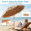 Thatched beach umbrella with 40° tilt adjustment, featuring a sturdy design, perfect for beach or garden use.