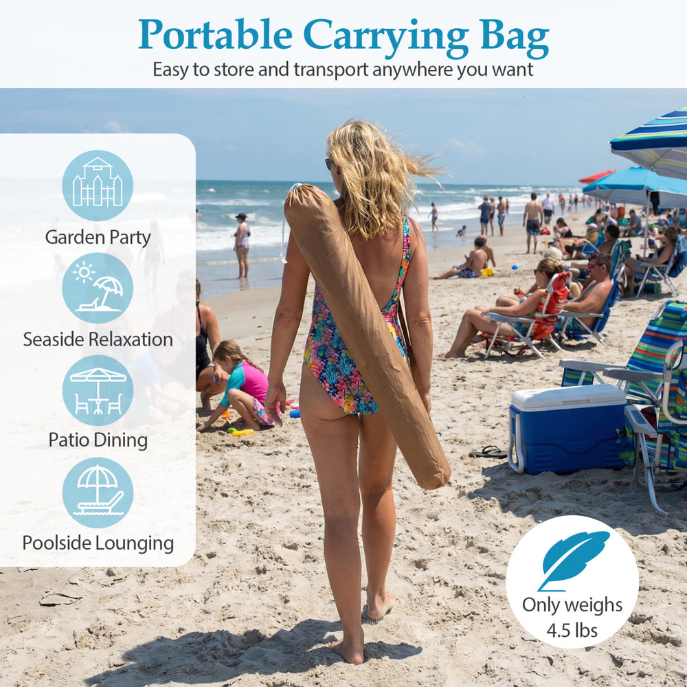6 FT thatched beach umbrella with carrying bag, lightweight and portable, ideal for seaside relaxation and garden.
