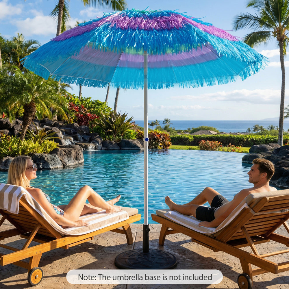 Colorful 6 FT tiki thatched patio beach umbrella with tilt feature, ideal for poolside relaxation and sun protection.