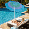 Colorful 6 FT tiki thatched patio beach umbrella with tilt feature, providing sun protection by the poolside.