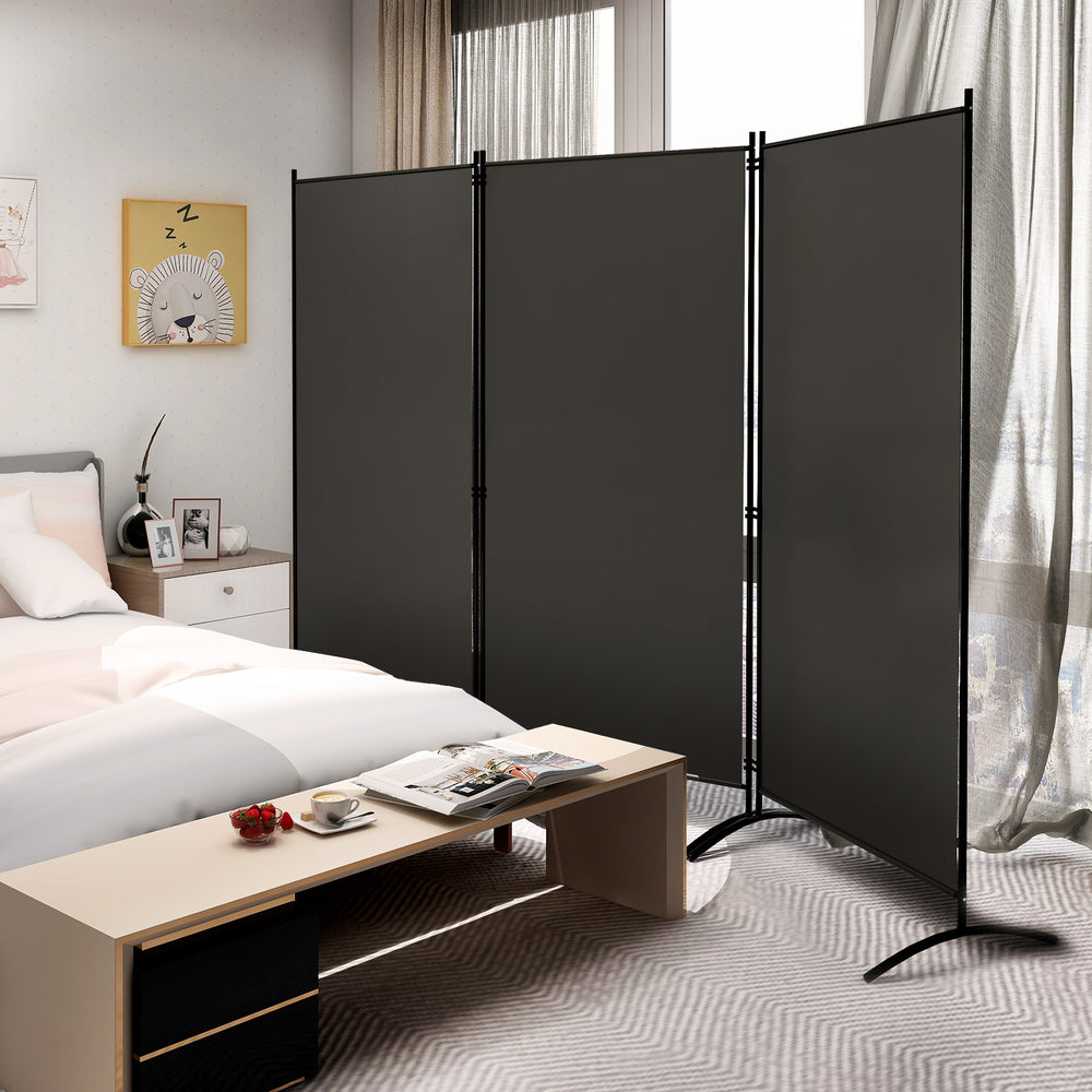 6 Feet 3 Panel Room Divider with Durable Hinges Steel Base-Gray - Gallery View 1 of 10