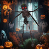 6-foot animated skeleton decoration with glowing red eyes, 4 adjustable arms, and spooky sounds for Halloween displays.
