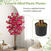 6 feet artificial bougainvillea tree with 910 flowers in a cement-filled plastic planter for stable indoor decor.
