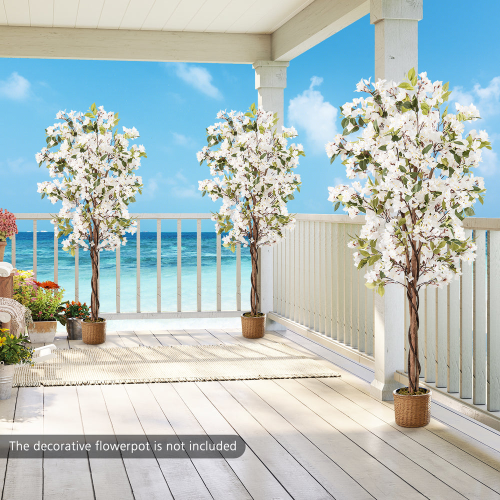 6 feet artificial bougainvillea tree with 910 white flowers and natural wood trunk, perfect for enhancing outdoor.