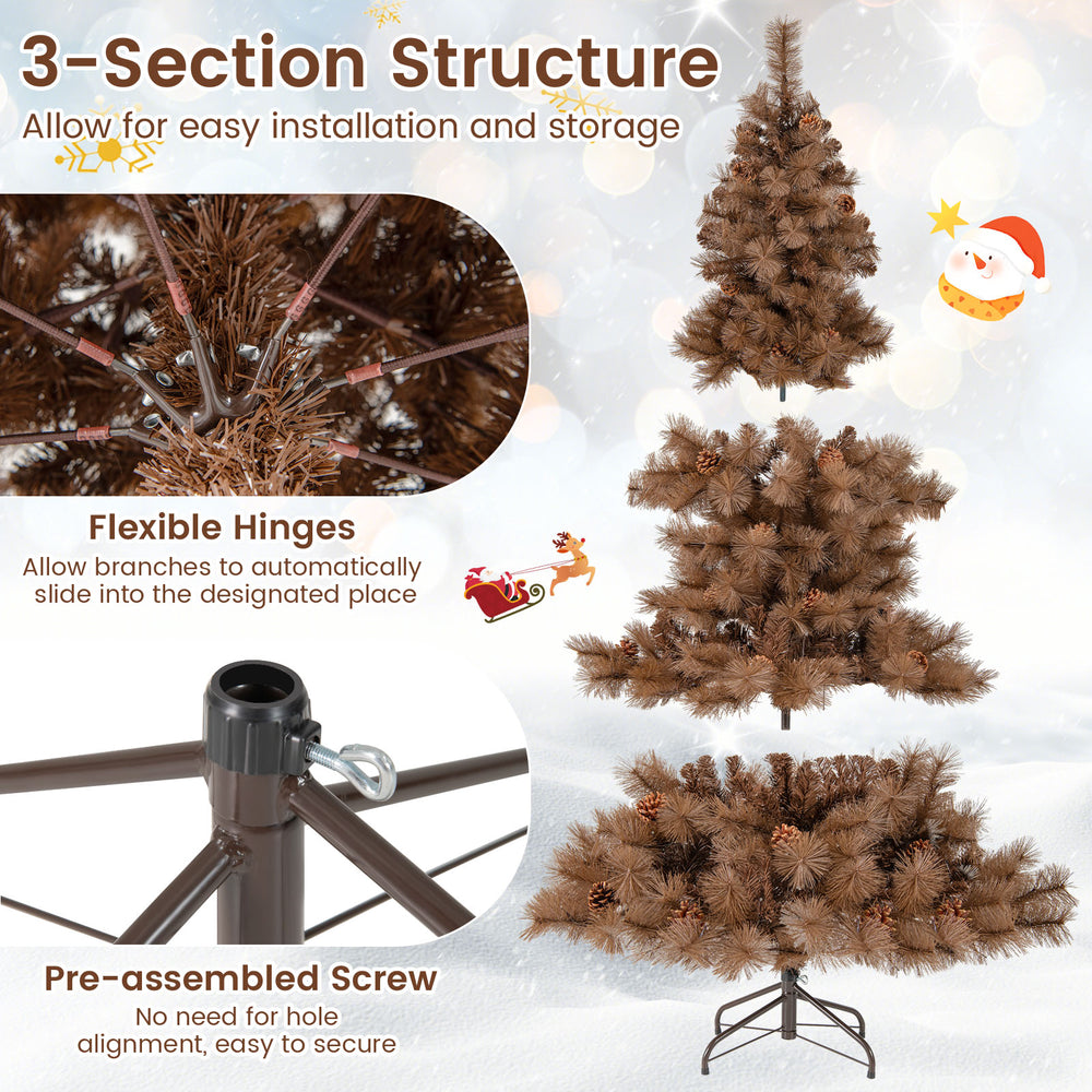 6 feet artificial Christmas tree with 493 branch tips, flexible hinges, and a folding metal stand for easy setup.