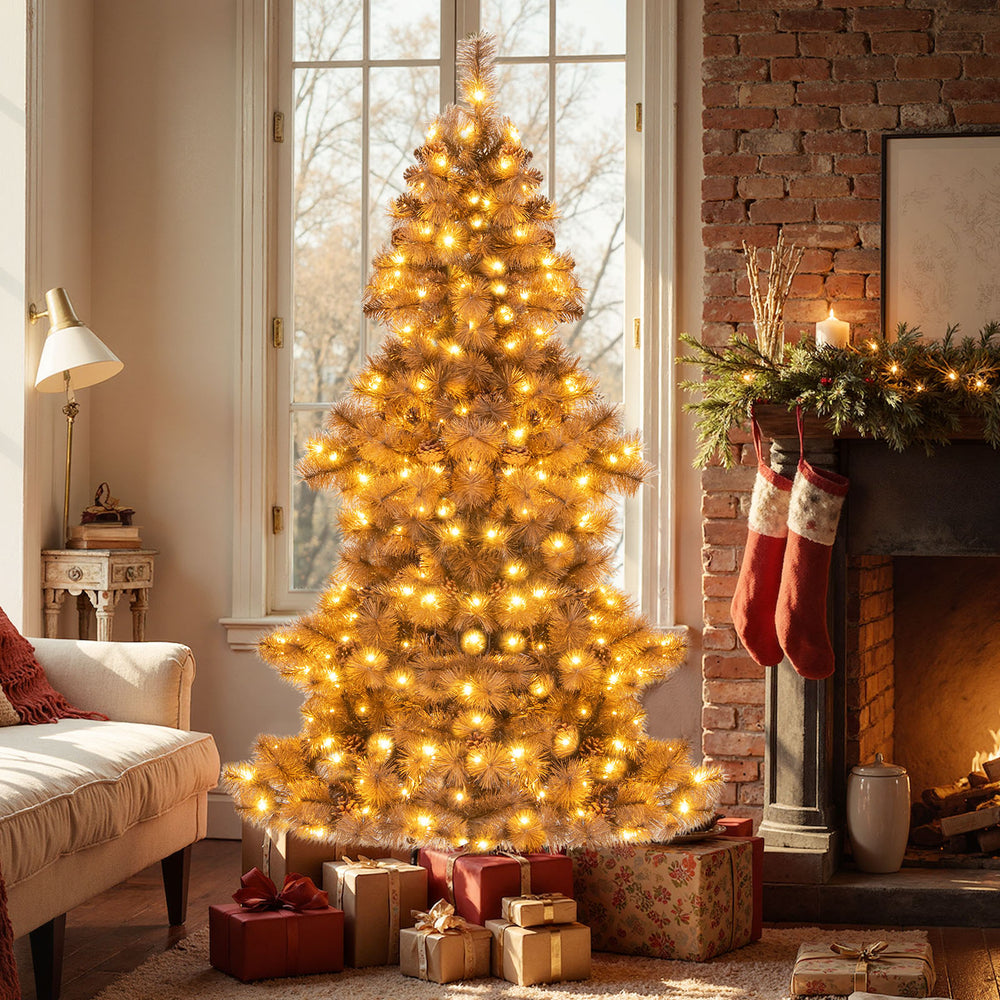 6 feet artificial Christmas tree with 493 branch tips and 200 LED lights, perfect for festive home gatherings.