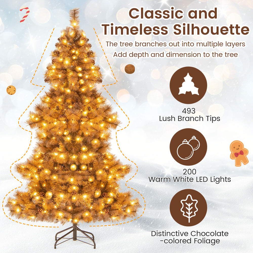6 feet artificial Christmas tree with 493 branch tips and 200 warm white LED lights, perfect for festive gatherings.