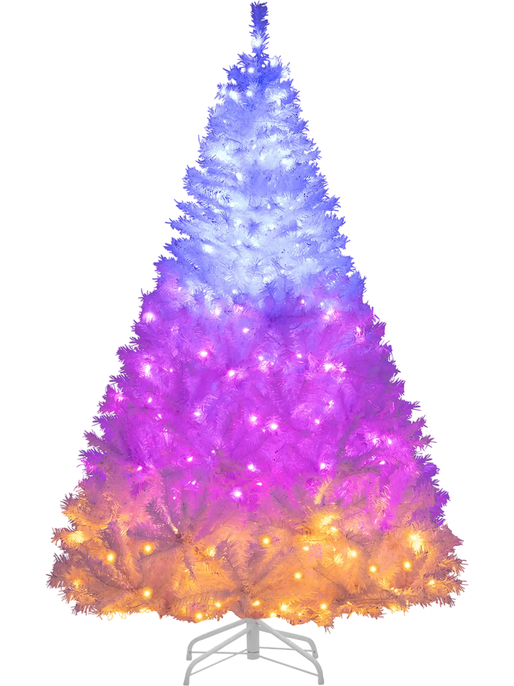 6 feet artificial Christmas tree with dual lighting colors and 11 modes, featuring a hinged design for easy setup.