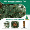 Close-up of the 6 feet artificial Christmas tree featuring cashmere needles, pine cones, and warm white LED lights.