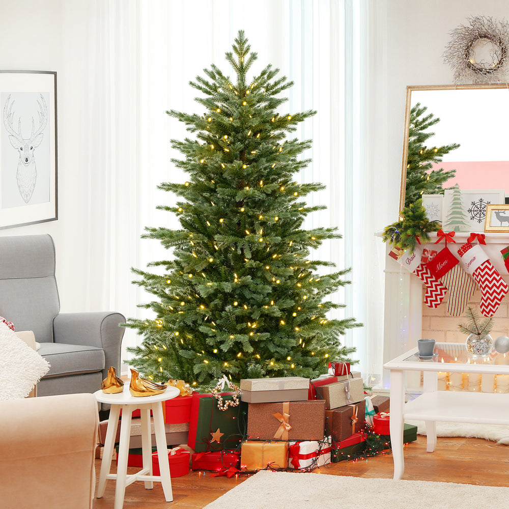 5/6/7 Feet Artificial Christmas Tree with 1426/2116/3156 Lush PVC and 200/300/400 Warm White LED Lights-M - Gallery View 1 of 11