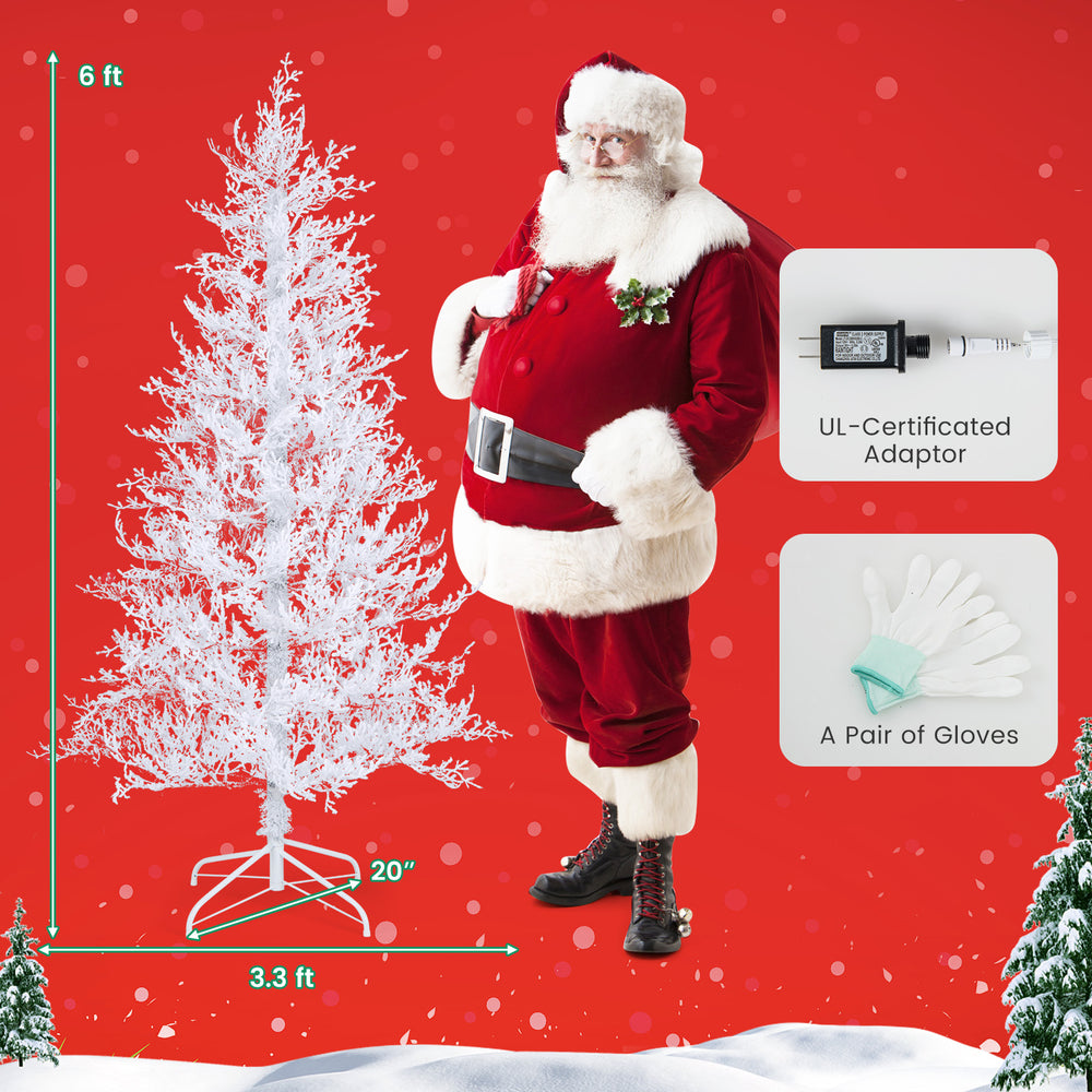 6-foot artificial Xmas tree with 383 PE branch tips and 300 LED lights, ideal for festive home decoration.