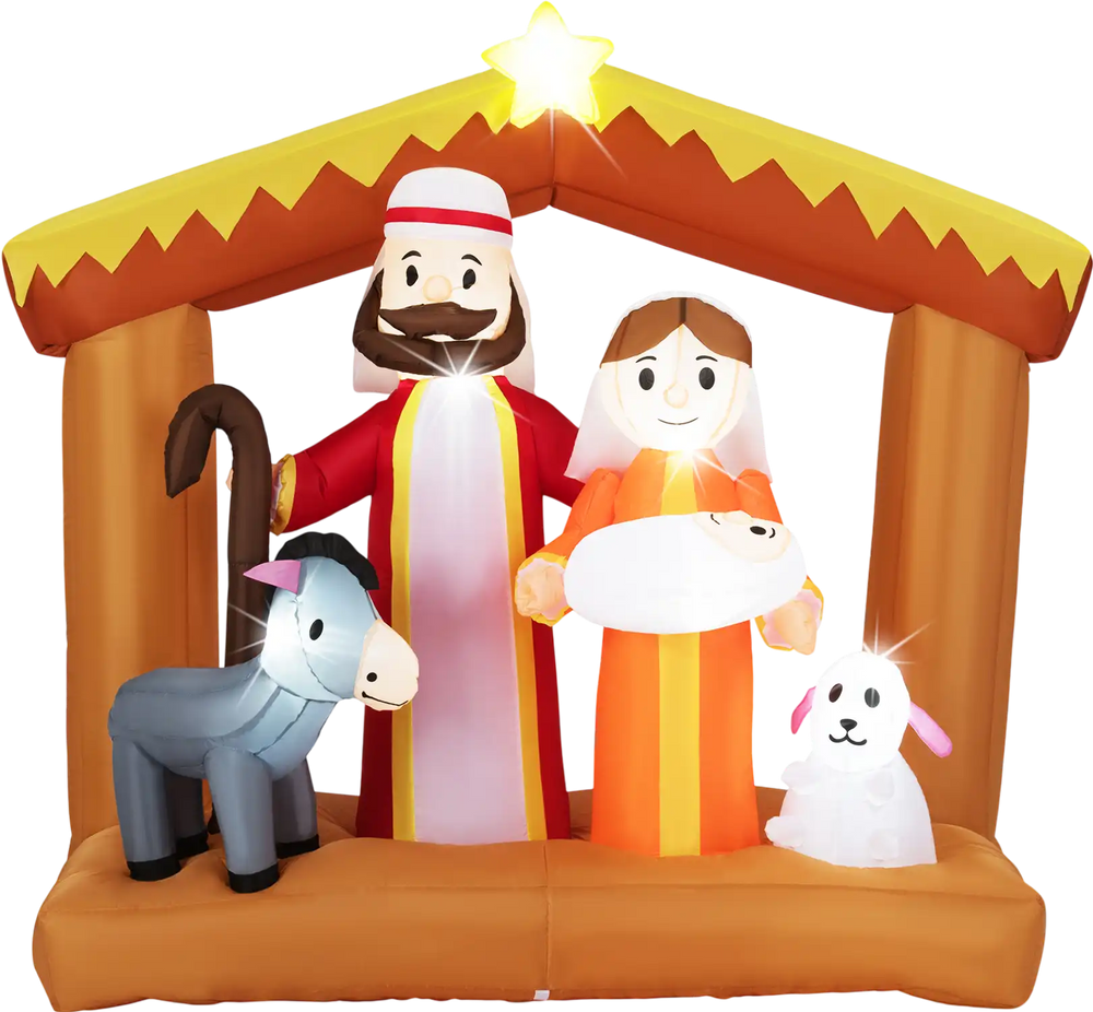 6 Feet Christmas Inflatables Nativity Scene Outdoor Decoration with Built-in LED Lights