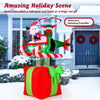 Santa Claus pilots a helicopter on a large red gift, featuring 3 LED lights and a spinning propeller for festive decor.