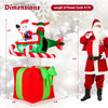 Santa Claus pilots a 6-foot inflatable airplane with LED lights, landing on a large red gift for festive outdoor decor.